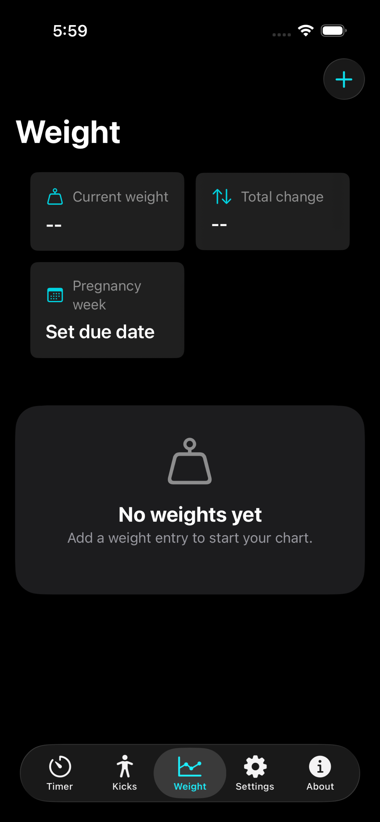 Pregnancy weight tracking screen