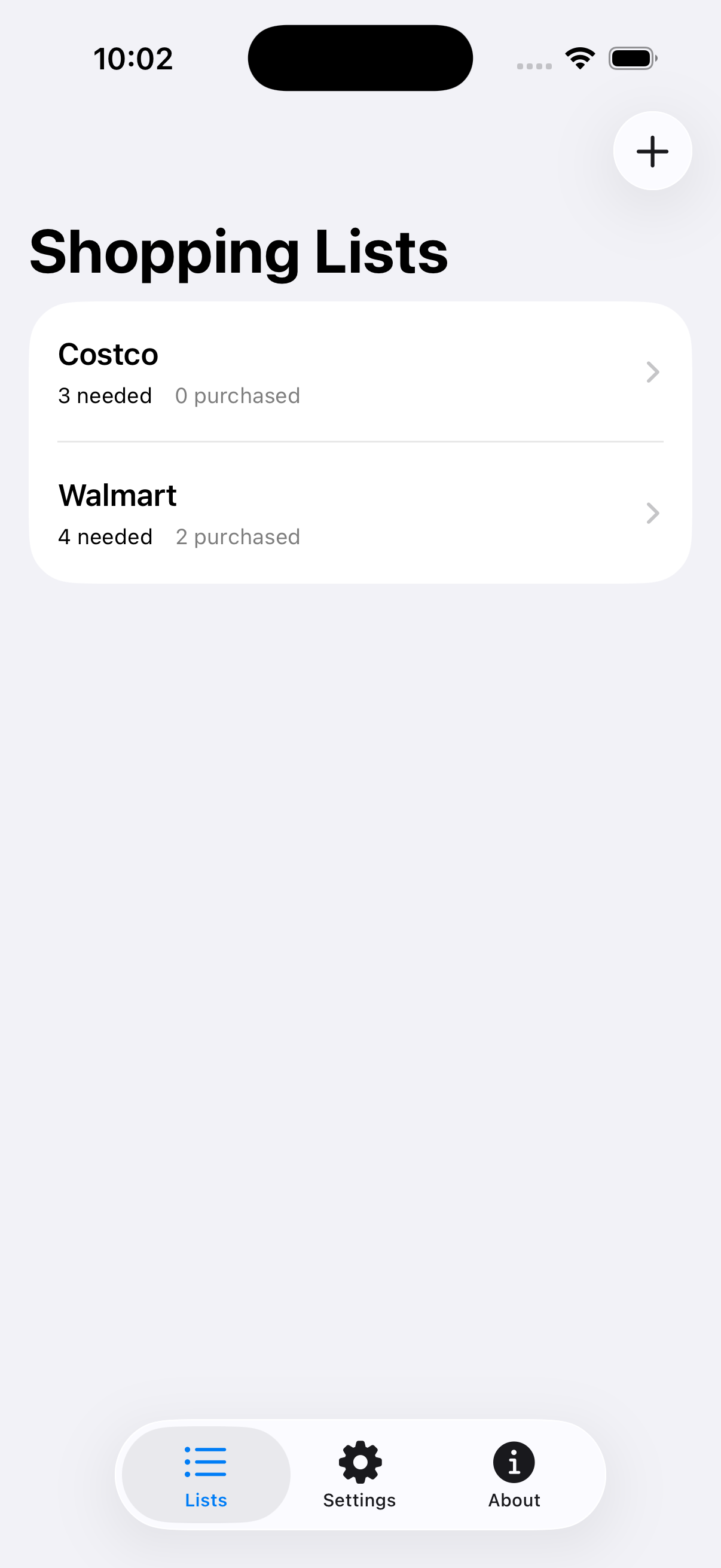 LocalOne Shopping List Lists Screen