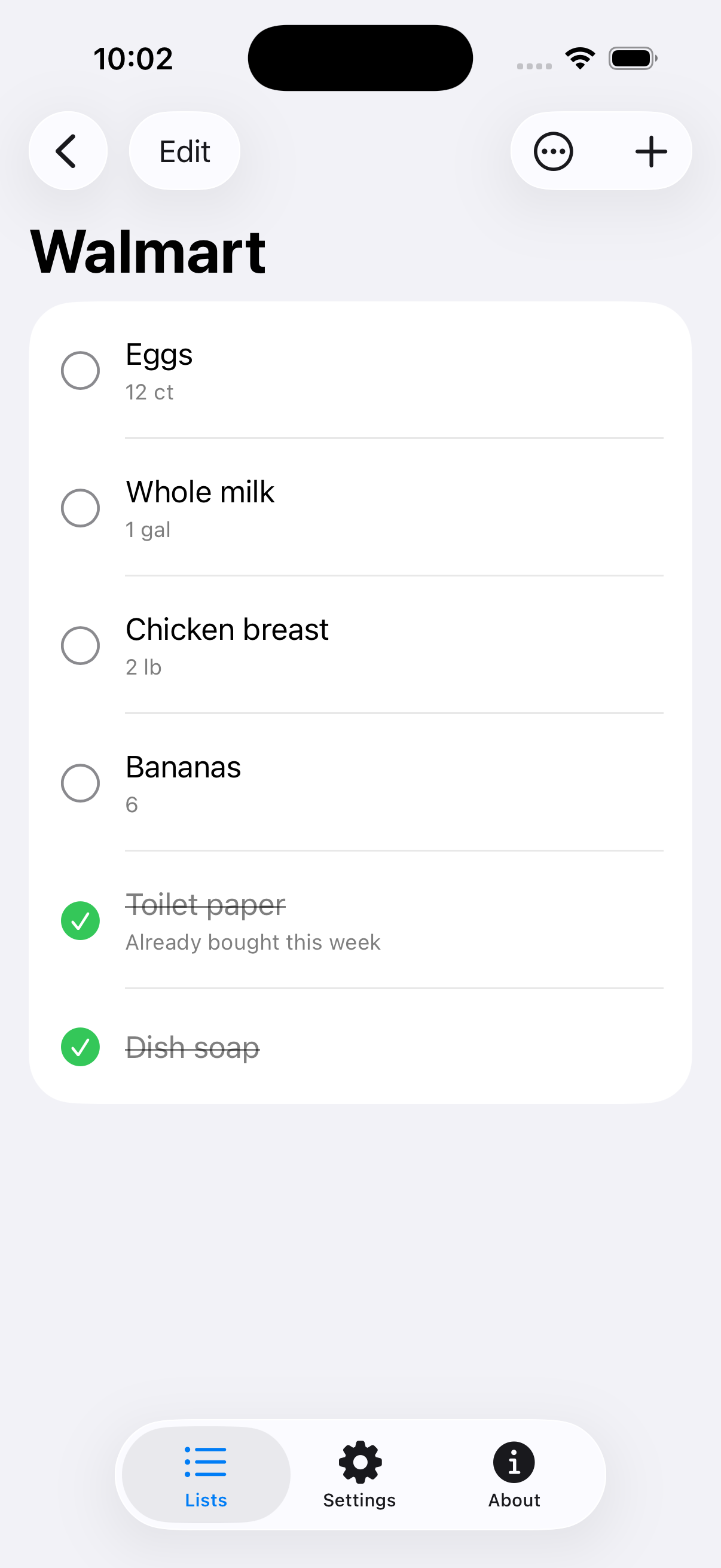 Inside a shopping list